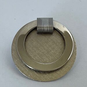 Vintage Brooch Scarf Clip Combination Silver Tone Brushed Disc Polished Ring